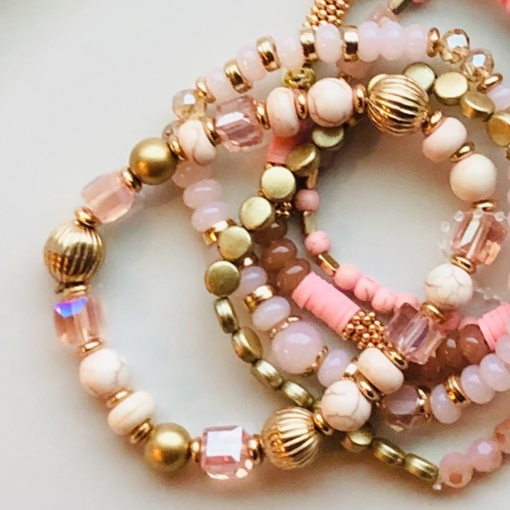 Stacked Bracelets (5) Natural Pink Tassel Charms - Picture 5 of 5